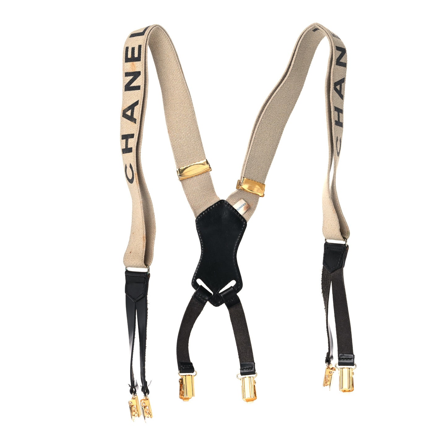 Elastic Logo Suspenders Beige Black