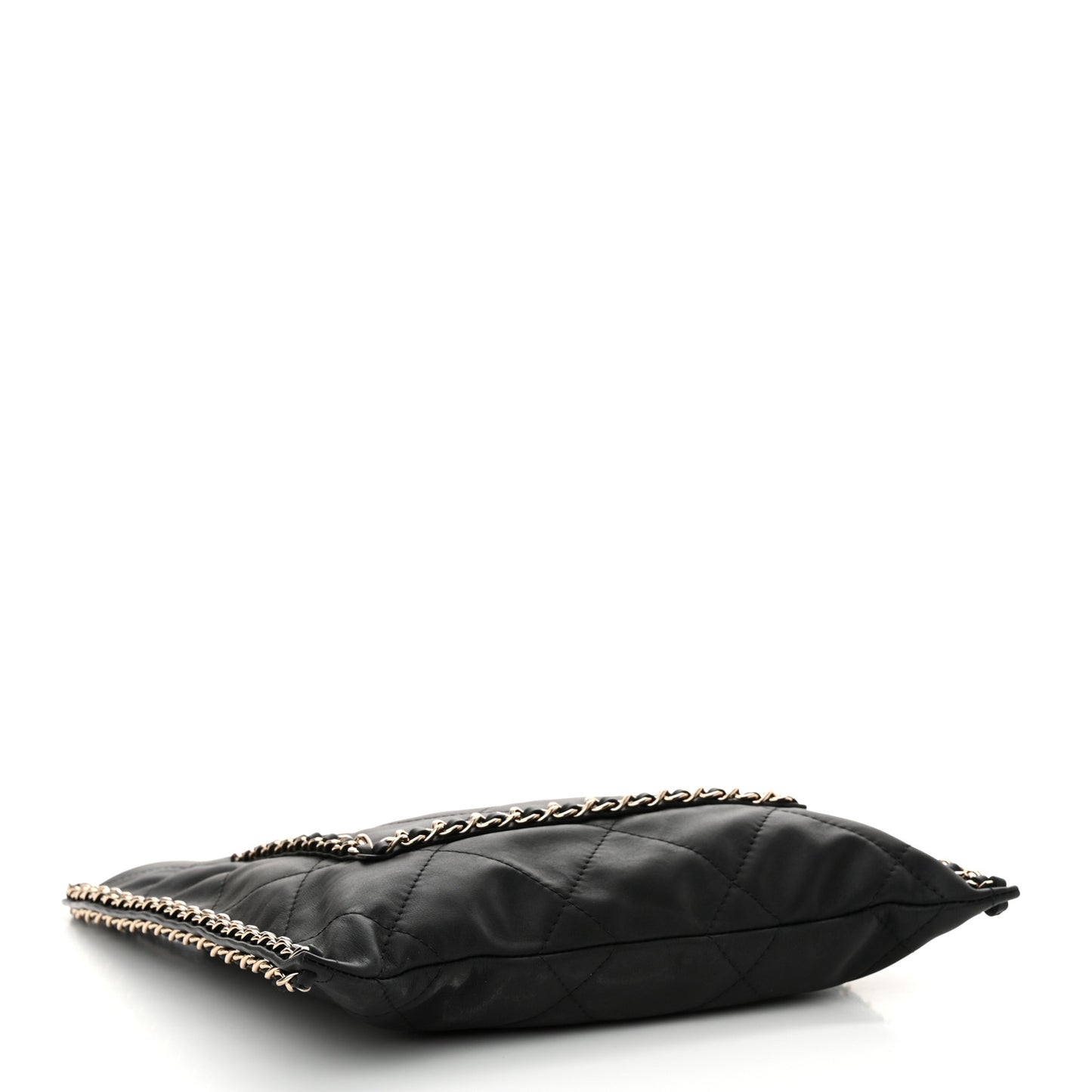 Calfskin Quilted Chain Flat Tote Black