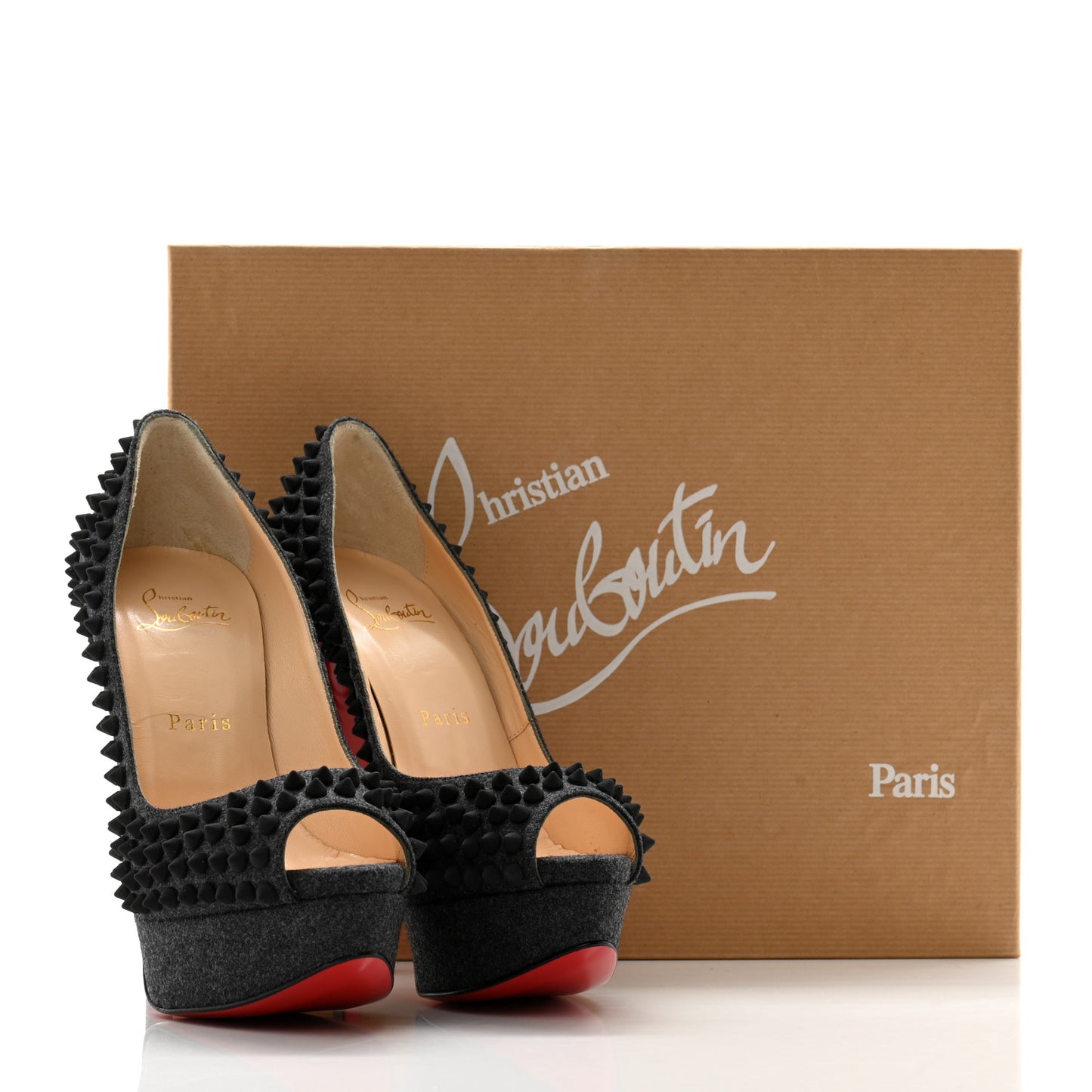 Floque Flannel Lady Peep Spikes VIP 150 Pumps 36.5 Grey Black