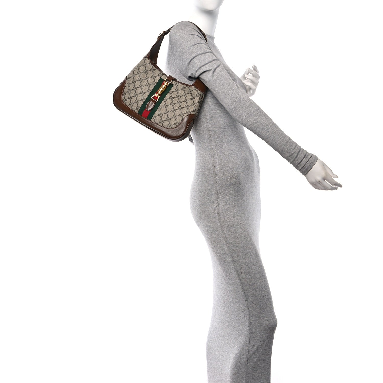 Gucci GG Supreme Monogram Azalea Calfskin Web Small Jackie 1961 Hobo Beige Ebony Brown Sugar 2 of 11