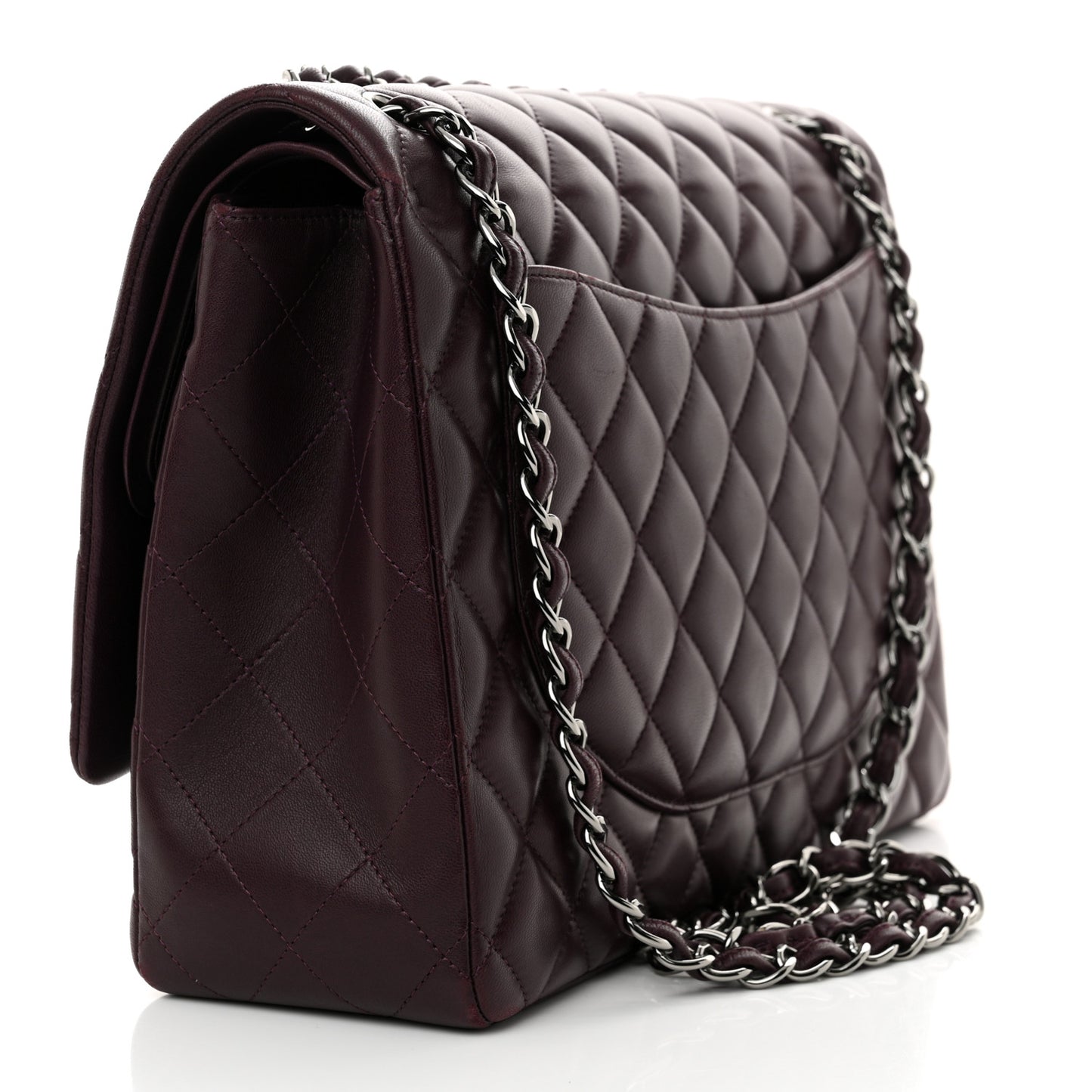 Lambskin Quilted Maxi Double Flap Plum