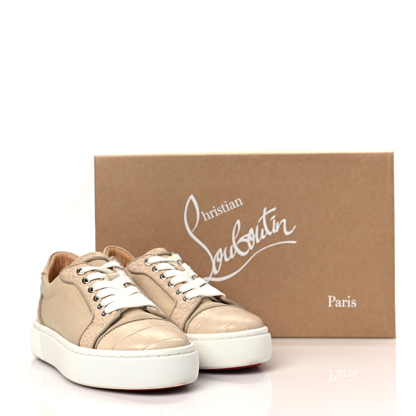 Calfskin Crocodile Embossed Vierissima Orlato Flat Sneakers 35.5 Nougat