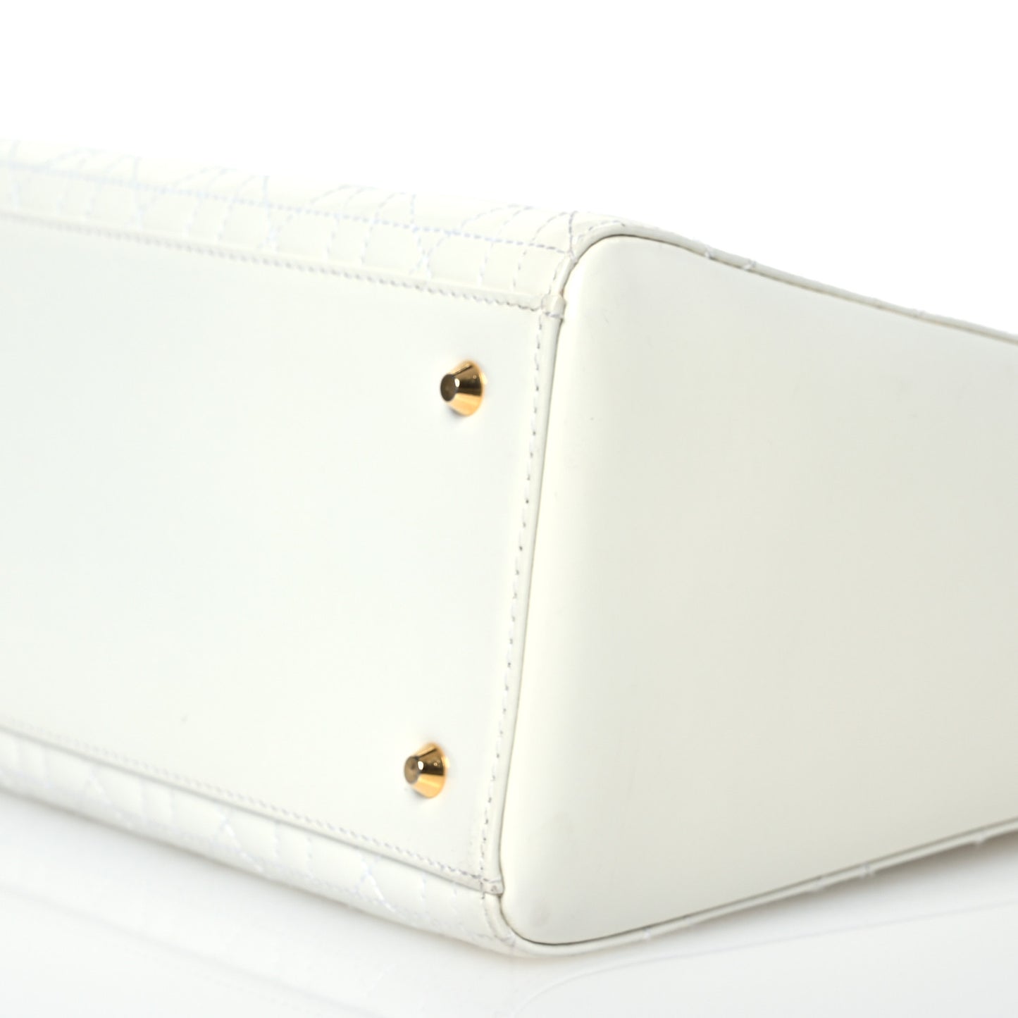 Glazed Calfskin Cannage Medium Lady Dior White