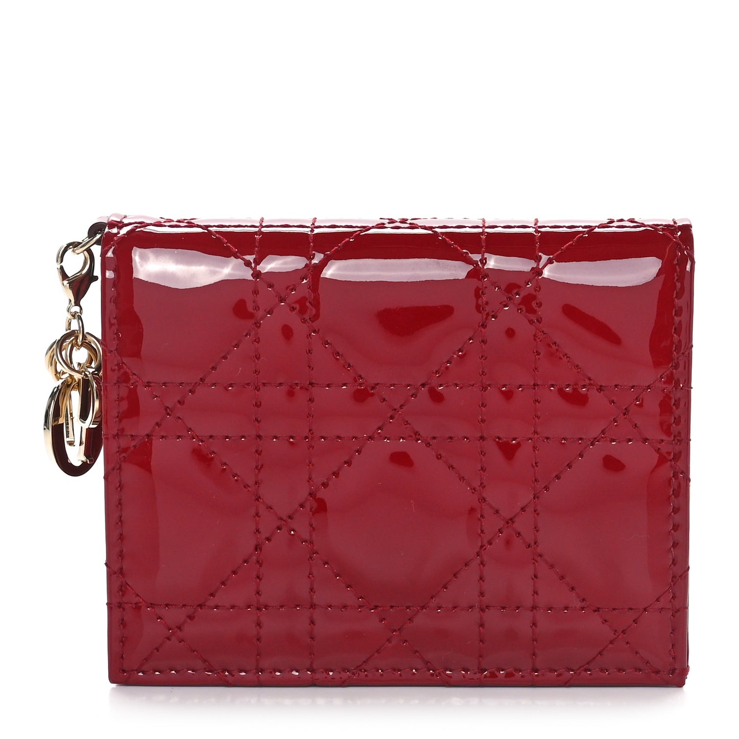 Patent Cannage Mini Lady Dior Wallet Cherry Red