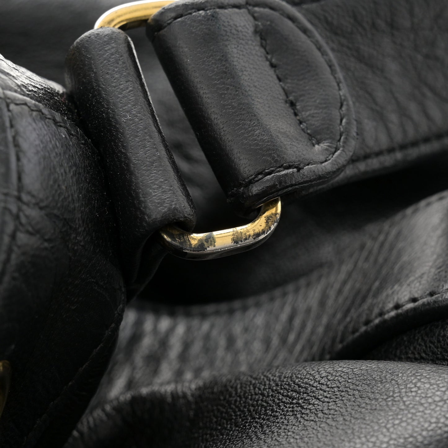 Lambskin Quilted Drawstring Bucket Bag Black