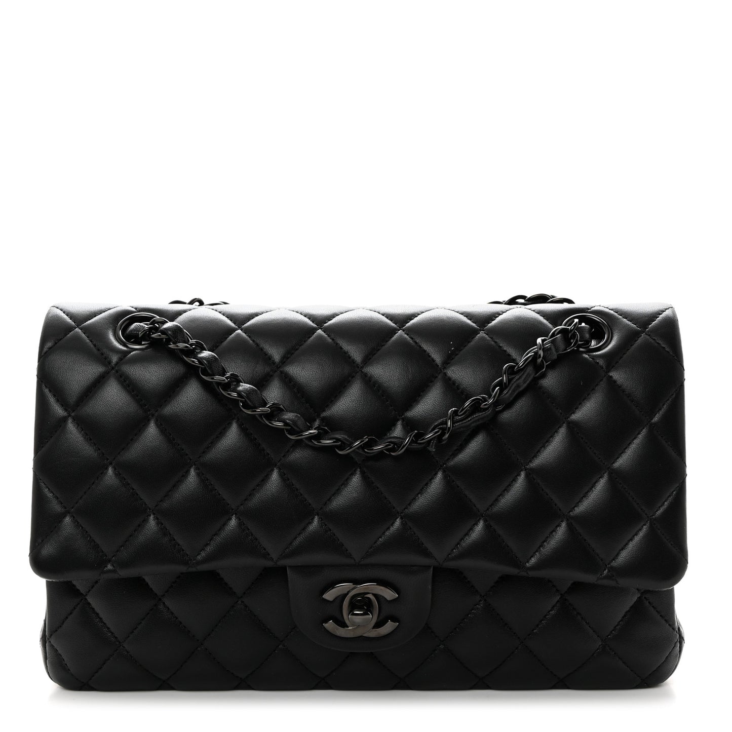 Lambskin Quilted Medium Double Flap So Black