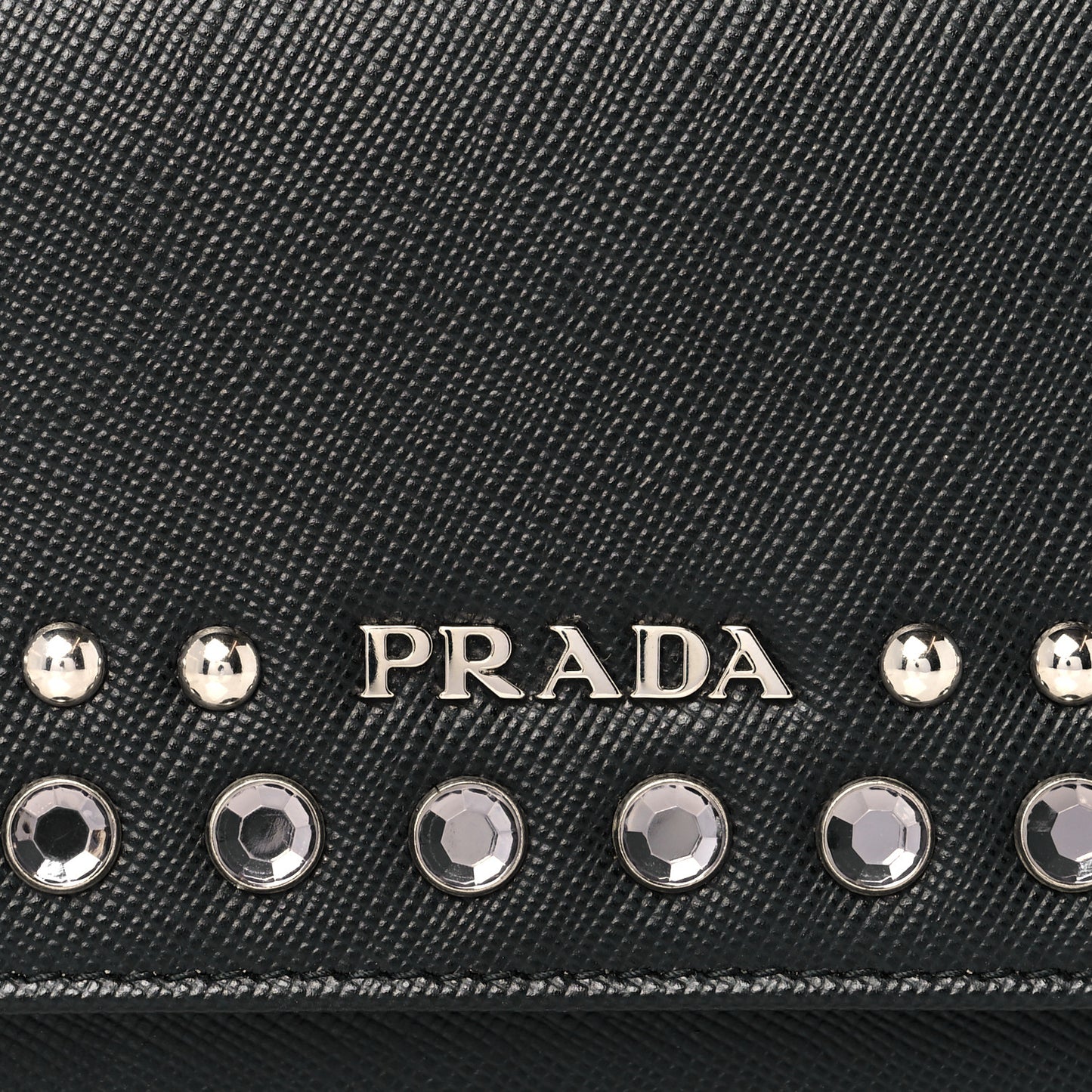 Saffiano Crystal Studded Chain Wallet Black
