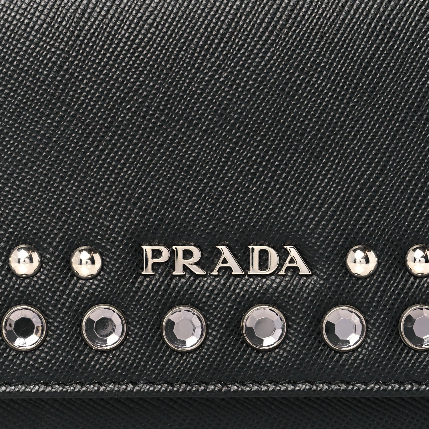 Prada Saffiano Crystal Studded Chain Wallet Black 8 of 8