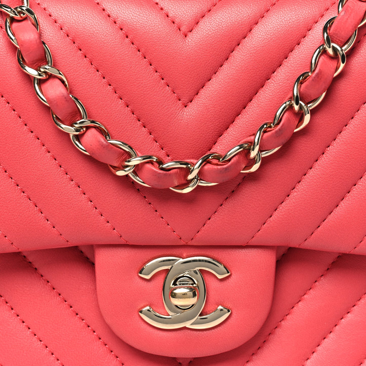Lambskin Chevron Quilted Mini Square Flap Pink