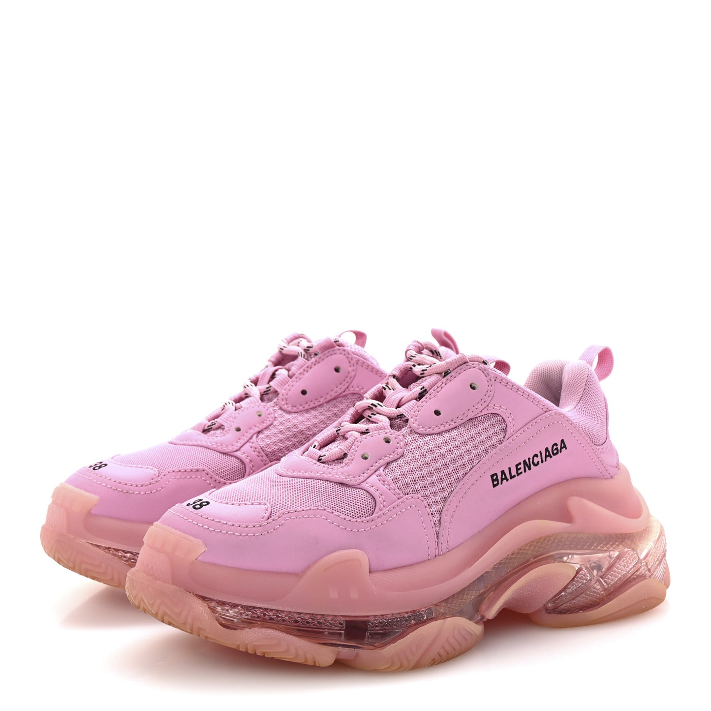 Fabric Mesh Clear Sole Womens Triple S Sneakers 38 Pink