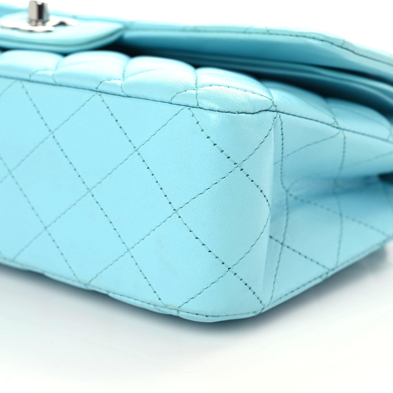 Chanel Lambskin Quilted Medium Double Flap Neon Blue 6 of 11