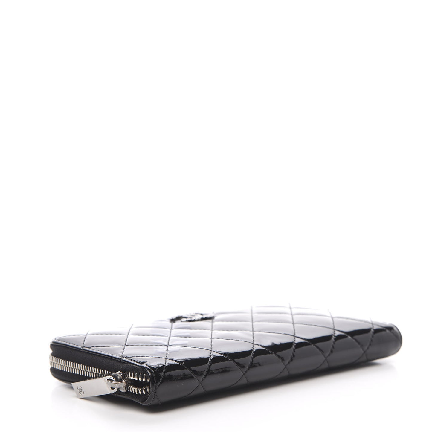 Patent Quilted Brilliant Zip Around Wallet Black