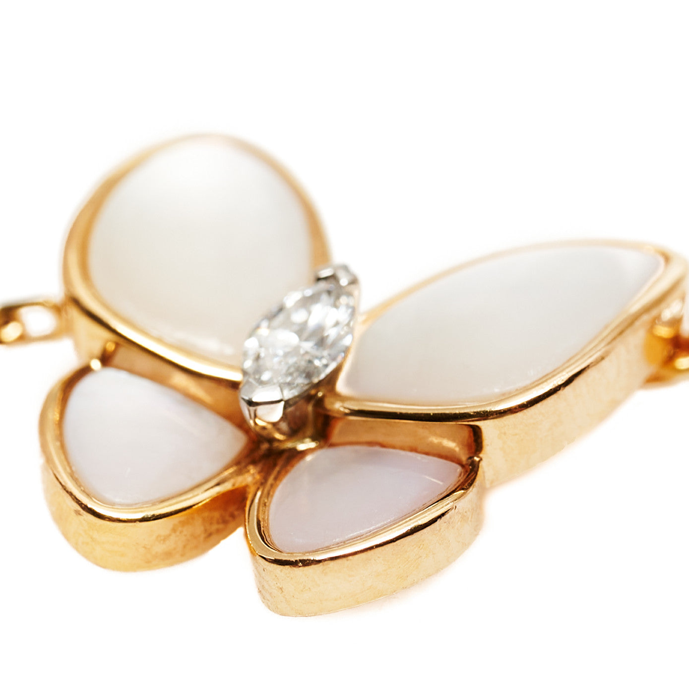 Van Cleef & Arpels 18K Rose Gold Diamond Mother of Pearl Two Butterfly Pendant Necklace 8 of 8