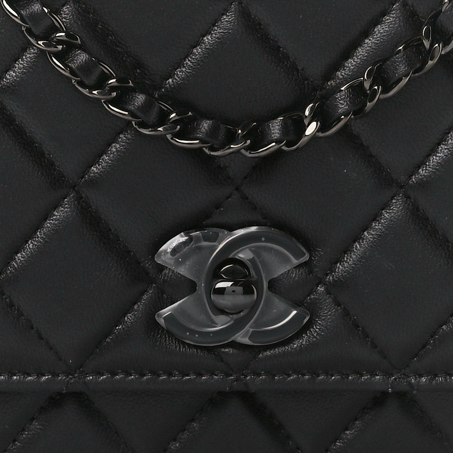 Lambskin Quilted Trendy CC Wallet On Chain WOC So Black