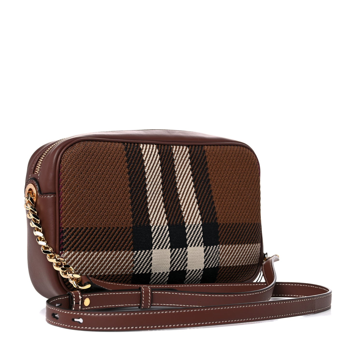 Calfskin Check Small Lola Camera Bag Dark Birch Brown