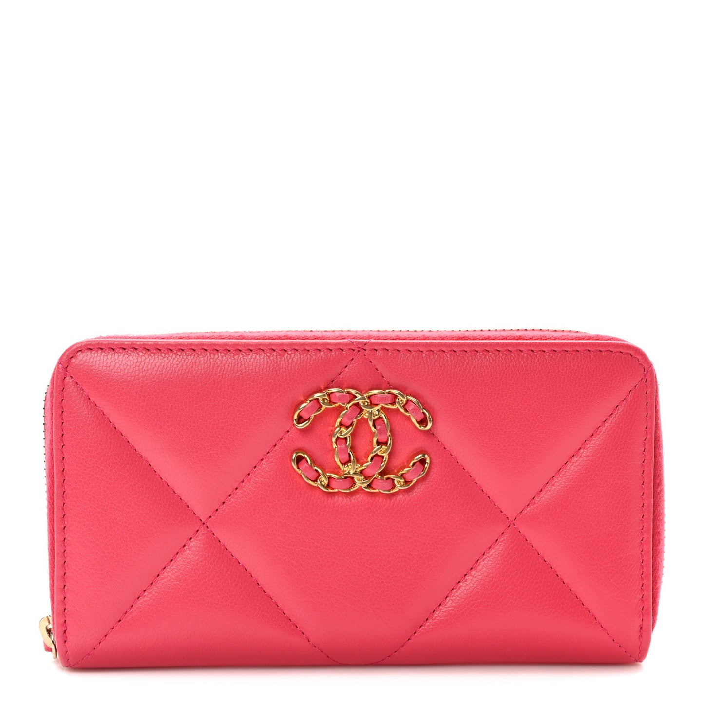 Goatskin Quilted Medium Chanel 19 Zipped Wallet Dark Pink