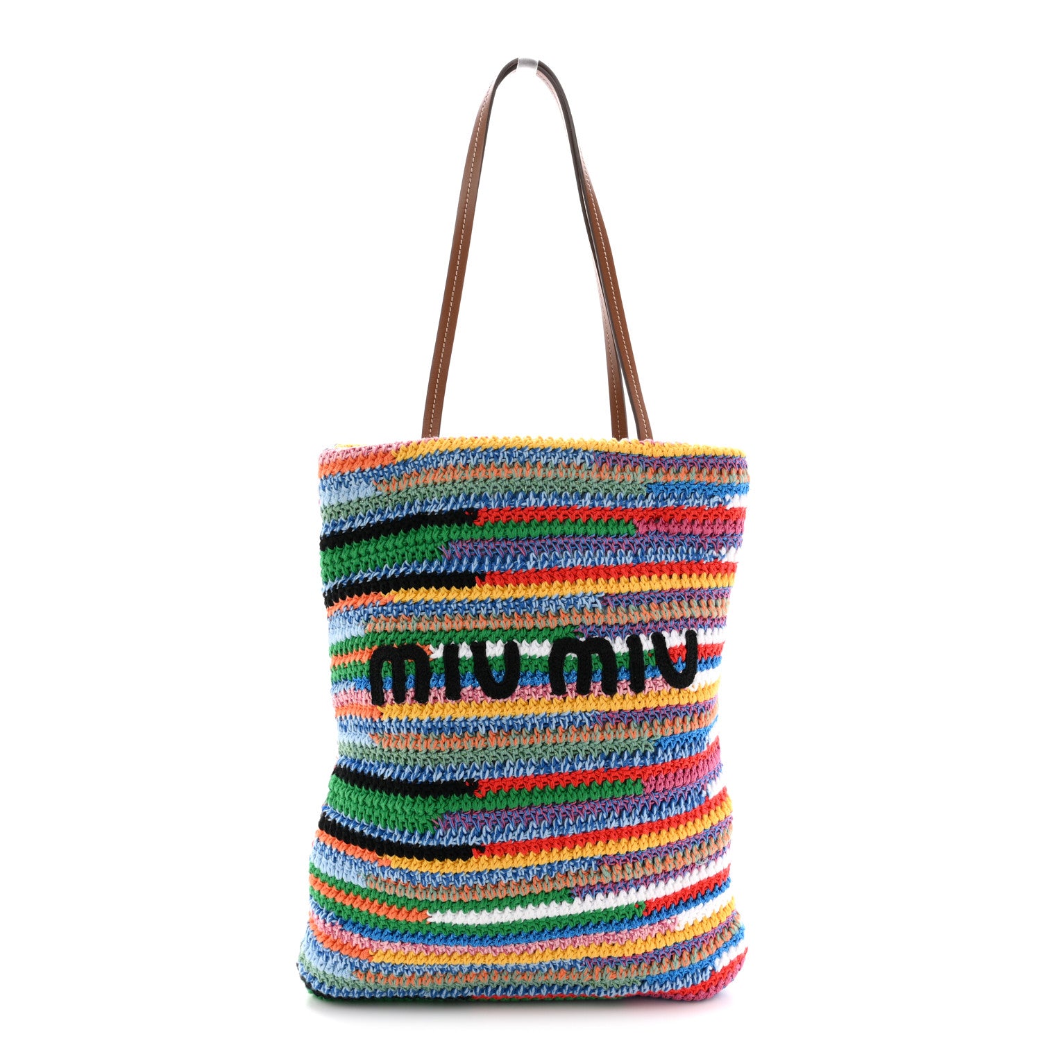 Miu Miu Cotton Crochet Stripe Vertical Tote Bag Multicolor 1877474