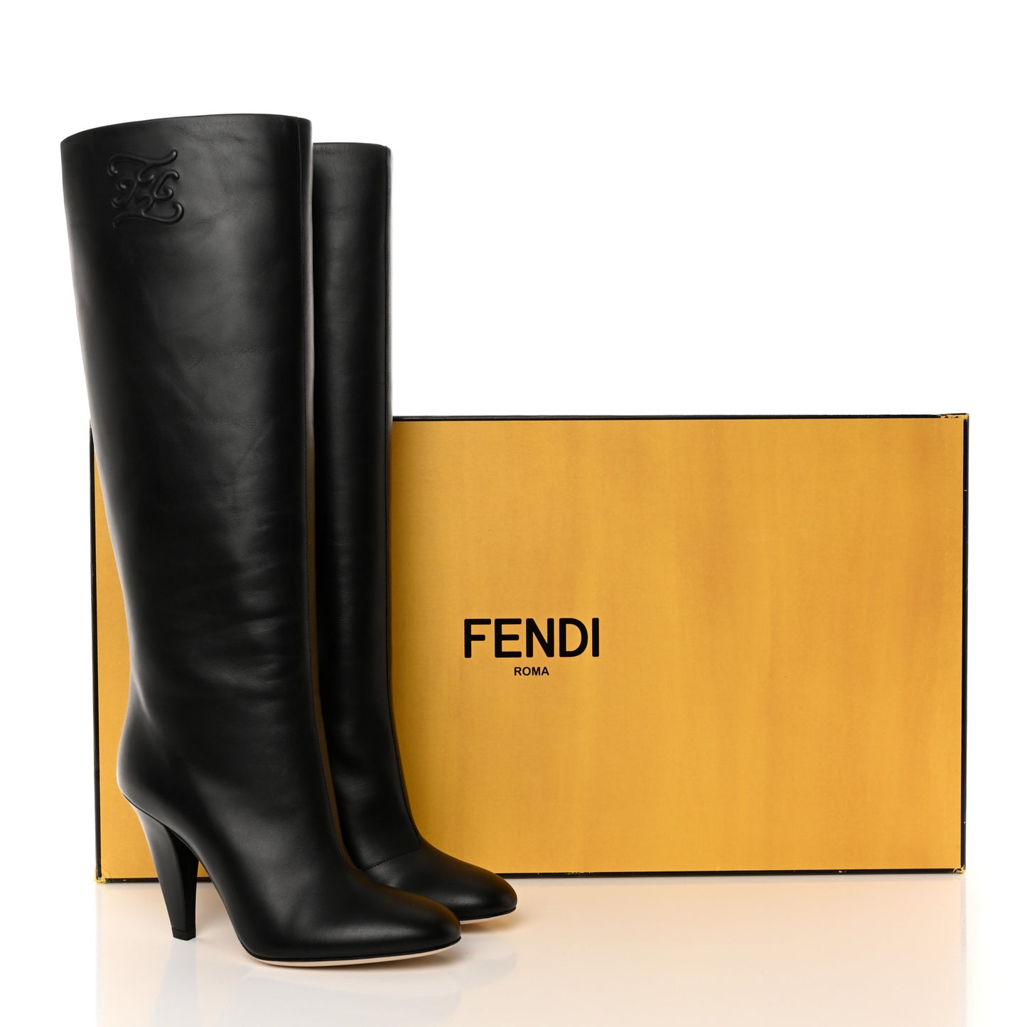 Vitello Karligraphy Embossed Knee High Boots 37 Black
