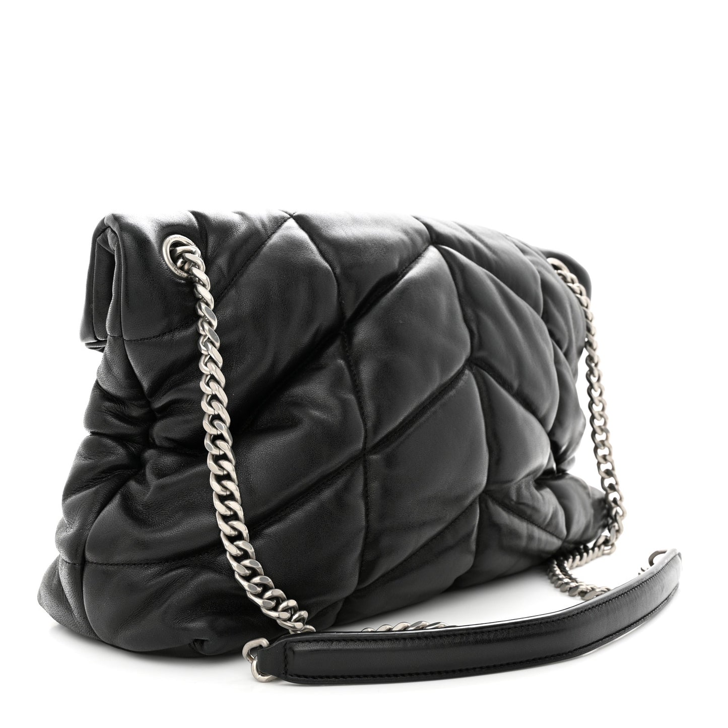 Lambskin Quilted Medium Loulou Puffer Monogram Chain Satchel Black