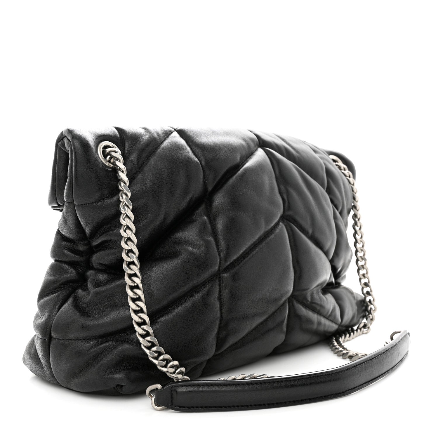 Saint Laurent Lambskin Quilted Medium Loulou Puffer Monogram Chain Satchel Black 3 of 12