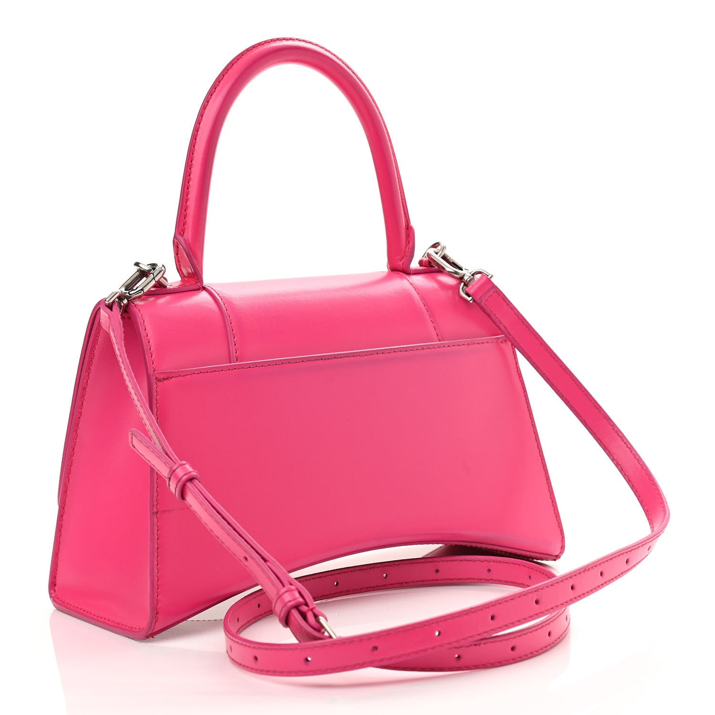 Shiny Box Calfskin Small Hourglass Top Handle Bag Acid Fuchsia