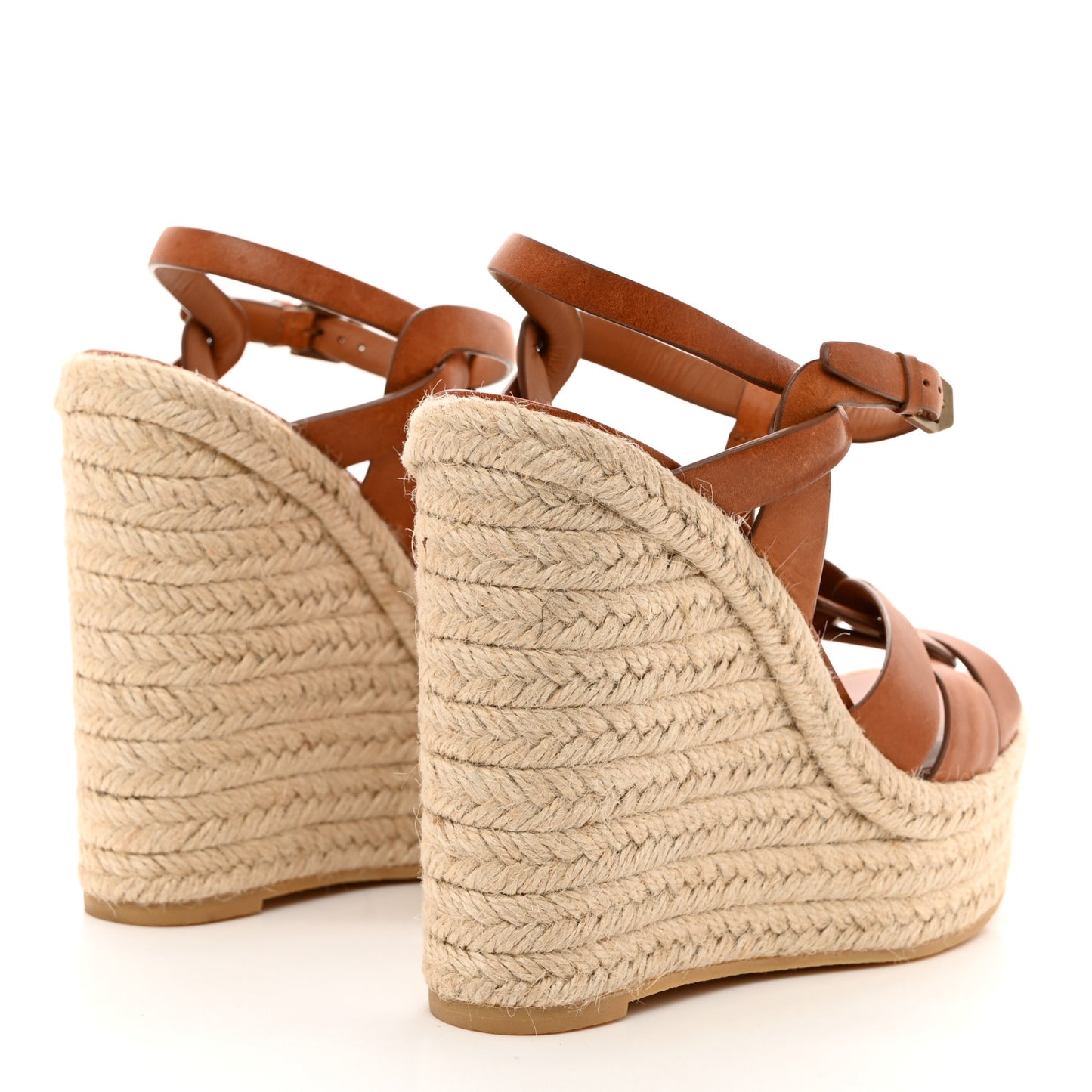 Calfskin 85 Platform Espadrille Wedge Sandals 39.5 Brown