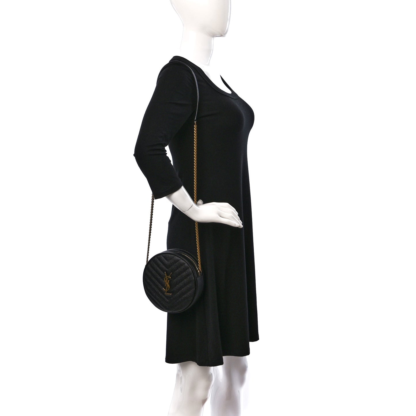 Grain De Poudre Matelasse Chevron Quilted Round Vinyle Camera Bag Black