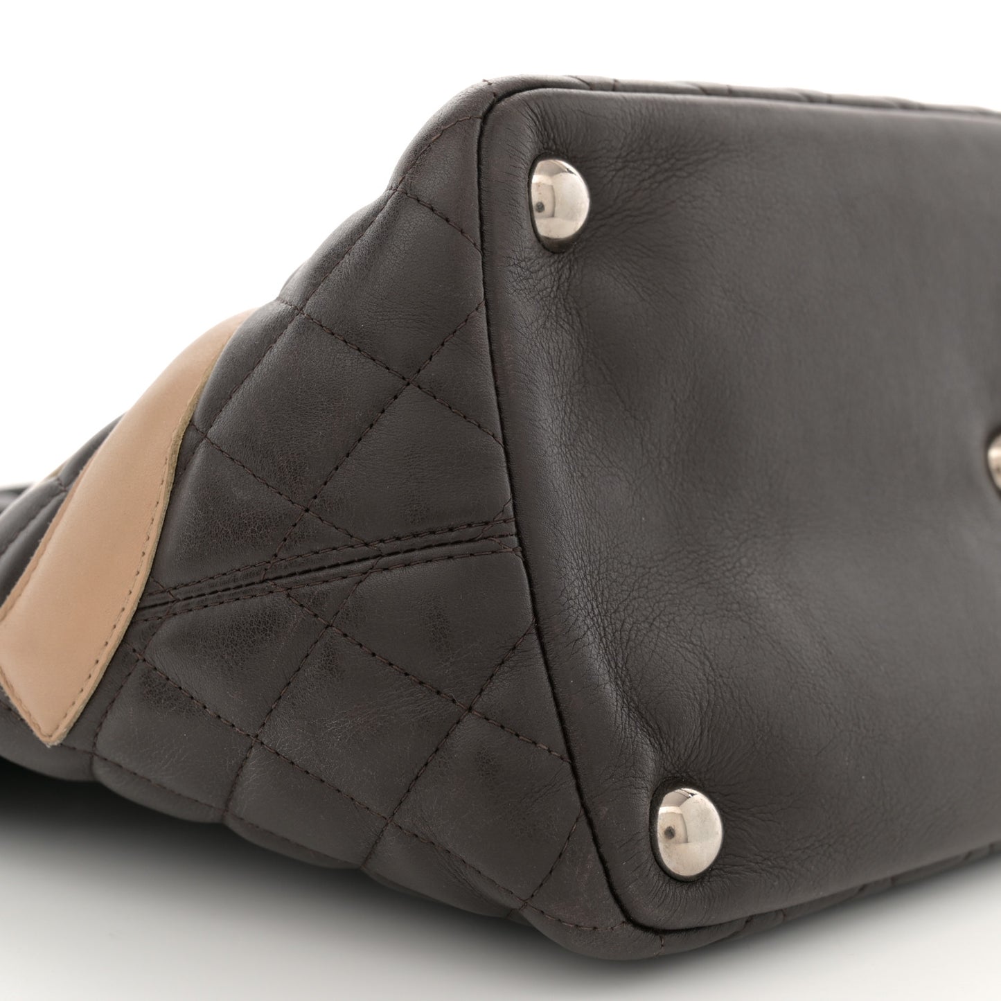 Calfskin Quilted Large Cambon Tote Brown Beige