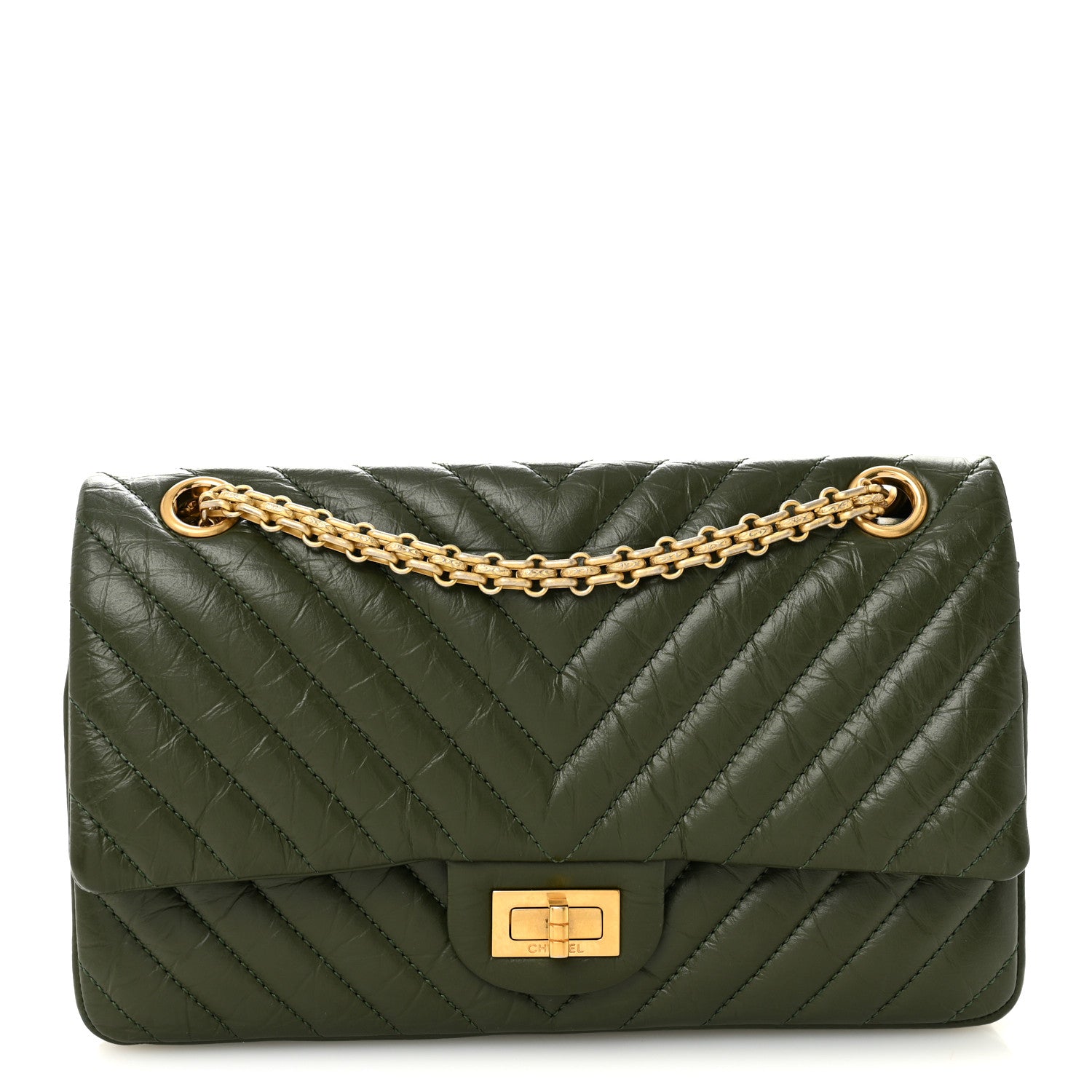 Chanel Aged Calfskin Chevron Quilted 2.55 Reissue 225 Flap Green