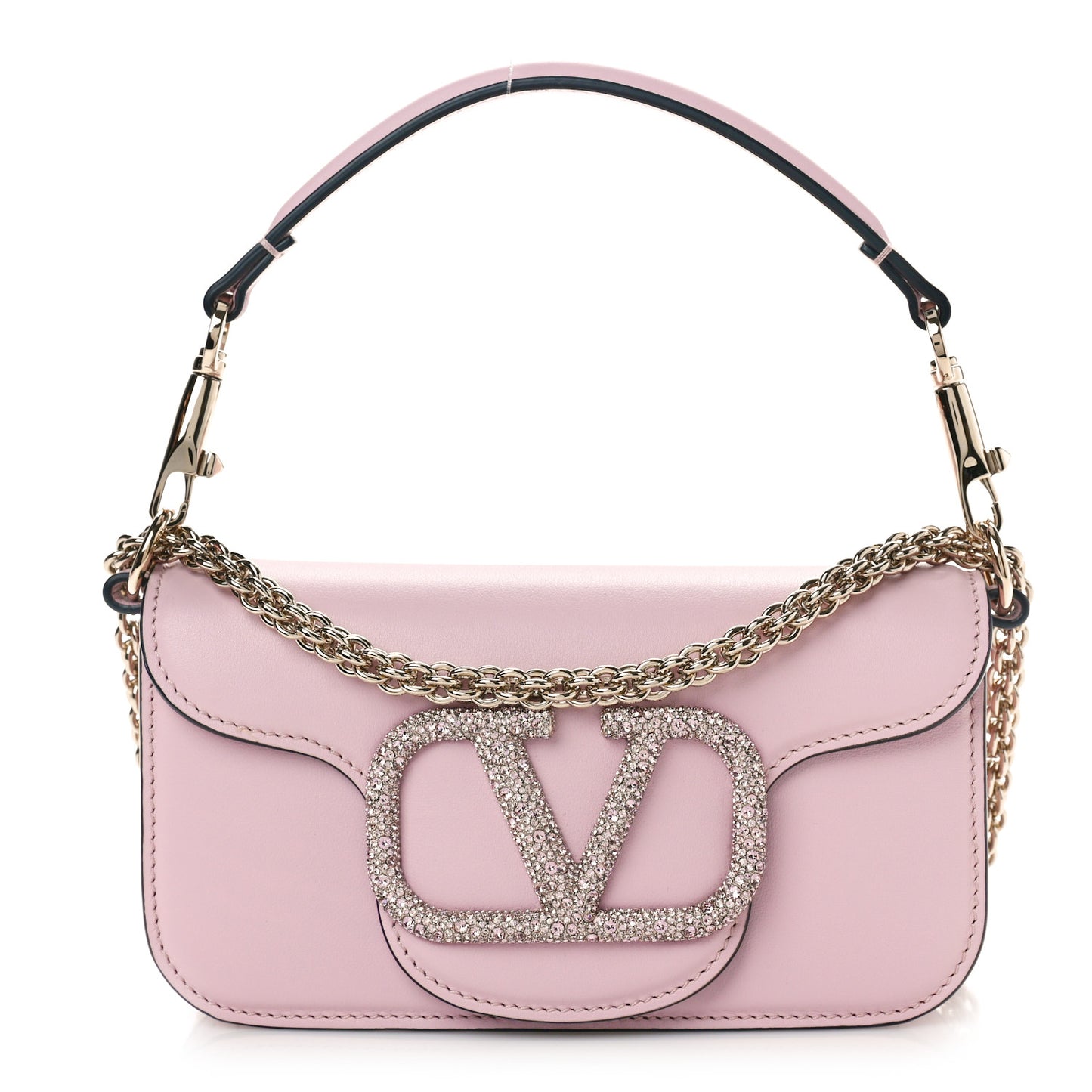 Calfskin Crystal Vlogo Small Loco Shoulder Bag Rose Cannelle