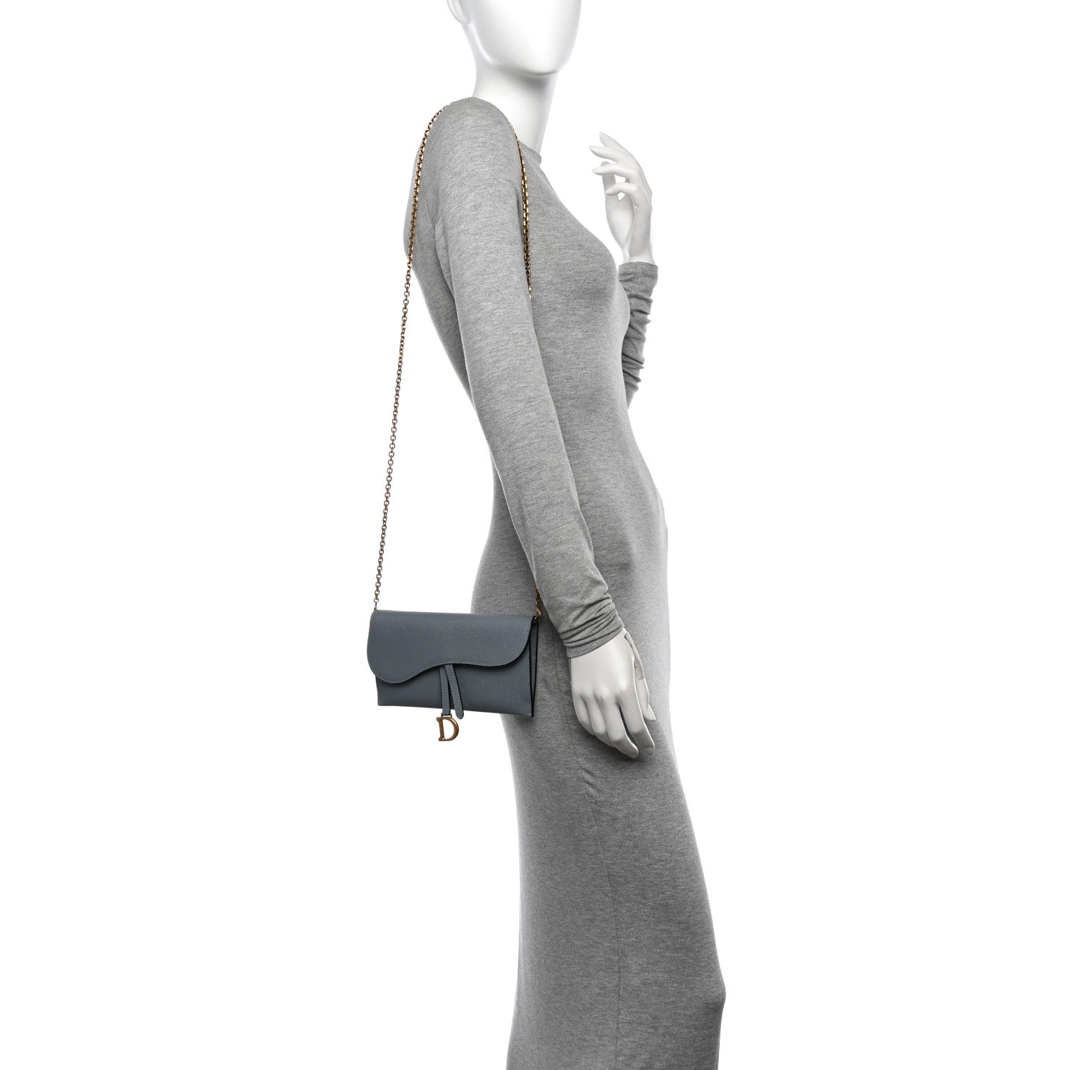Christian Dior Grained Calfskin Saddle Chain Pouch Cloud Blue 2 of 11