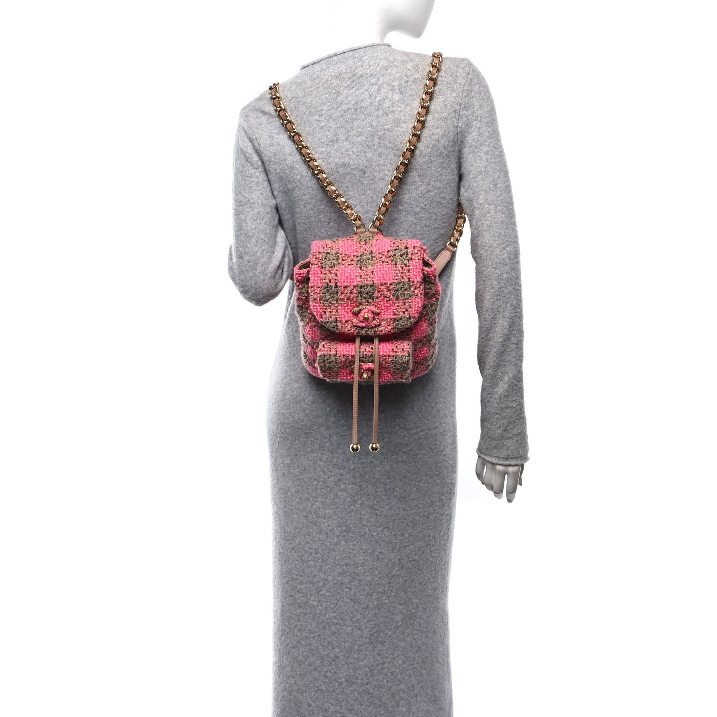 Wool Tweed Elegant Backpack Pink Brown
