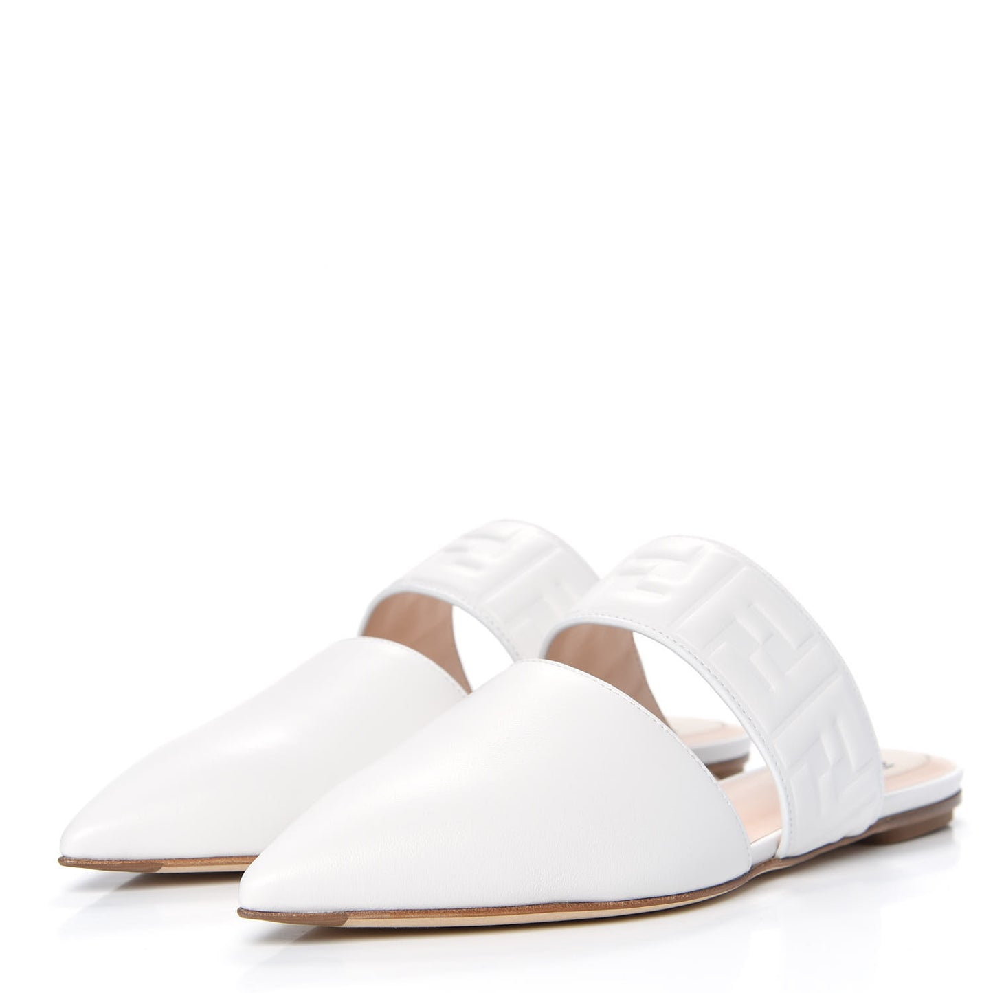 Vitello FF Embossed Buckle Flat Mules 37 Snow