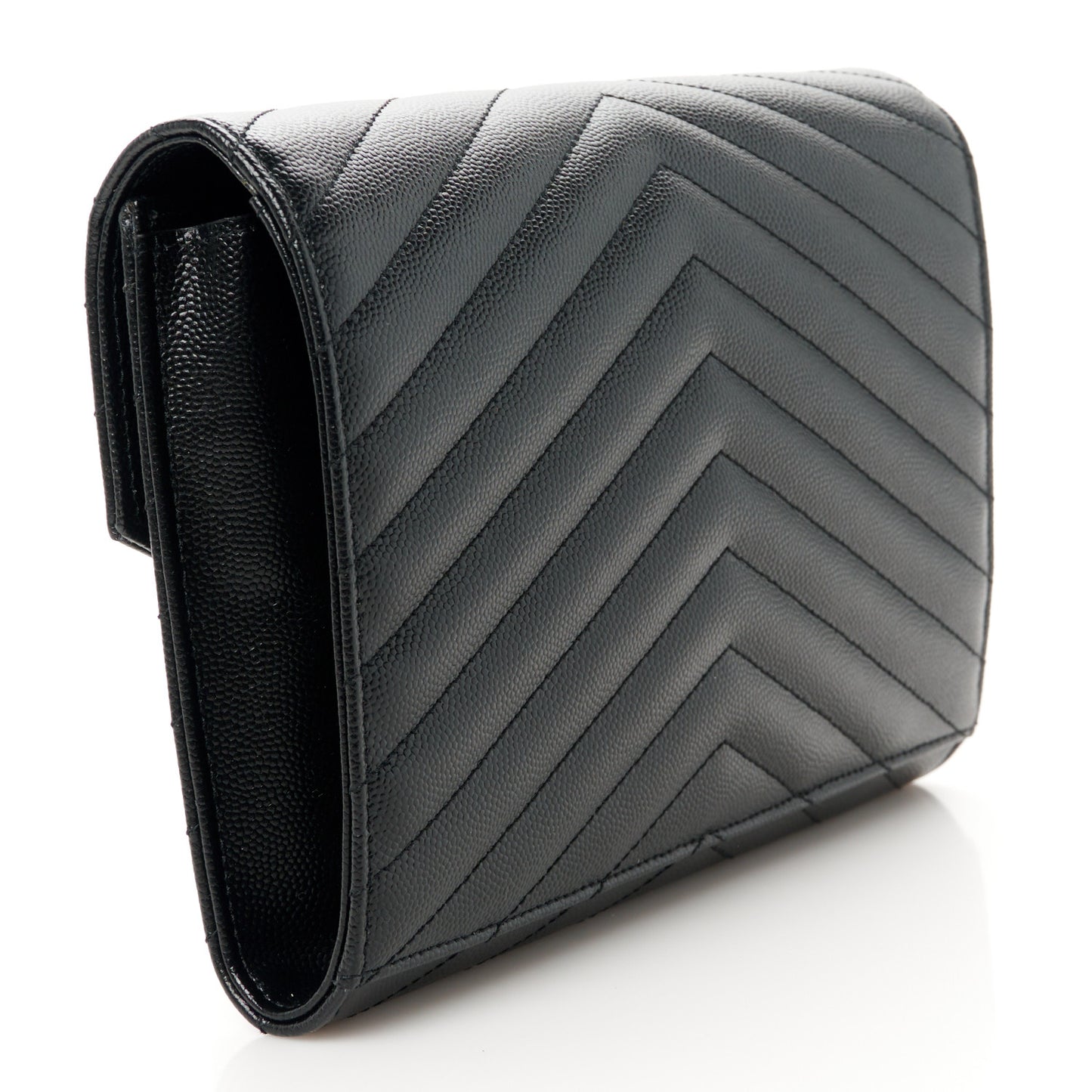 Grain De Poudre Matelasse Chevron Monogram Envelope Clutch Black