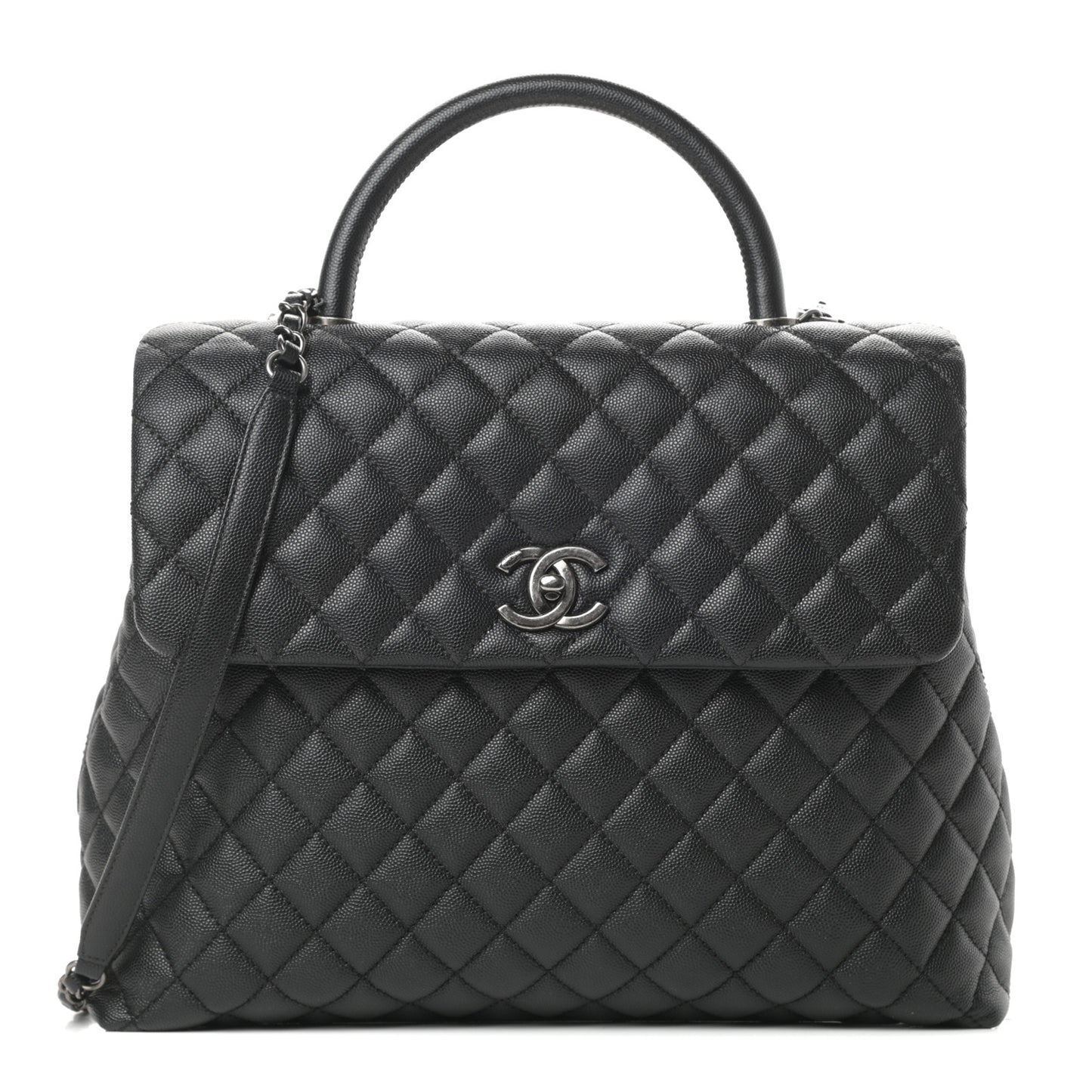 Caviar Quilted Large Coco Handle Flap Black