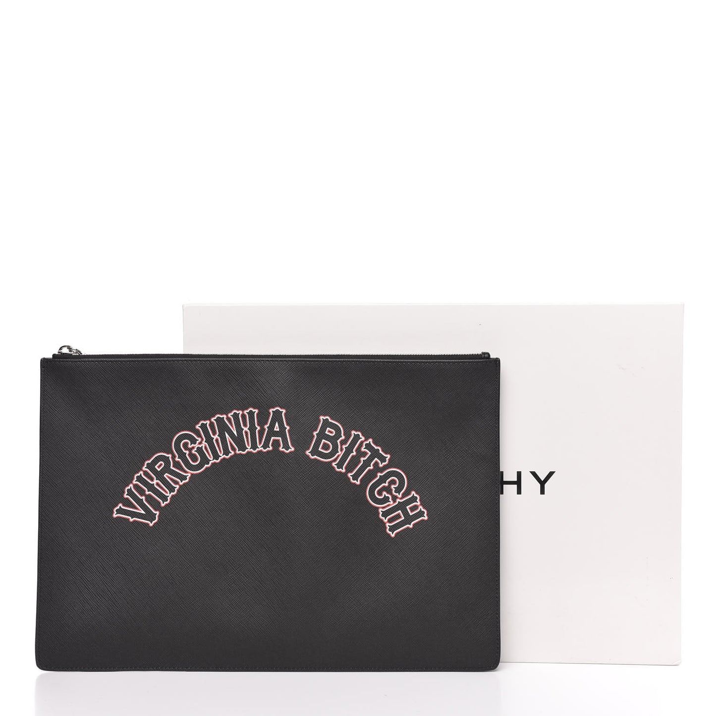 Coated Canvas Medium Virginia Bitch Print Zip Pouch Black