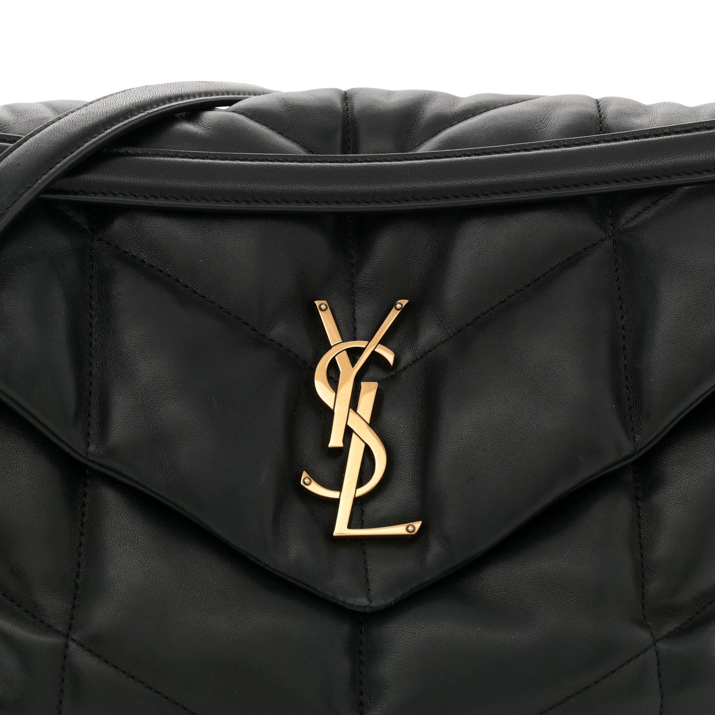 Lambskin Quilted Medium Loulou Puffer Monogram Chain Satchel Black
