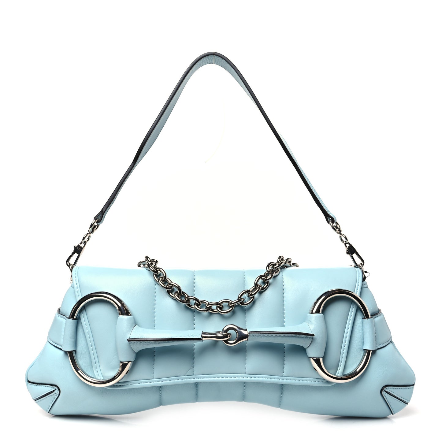 Nappa Vertical Matelasse Medium Maxi Horsebit Chain Shoulder Bag Crystal Snow