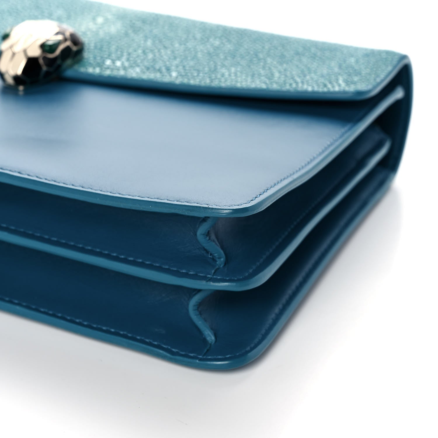 Bulgari Calfskin Galuchat Serpenti Forever Shoulder Bag Blue 9 of 12