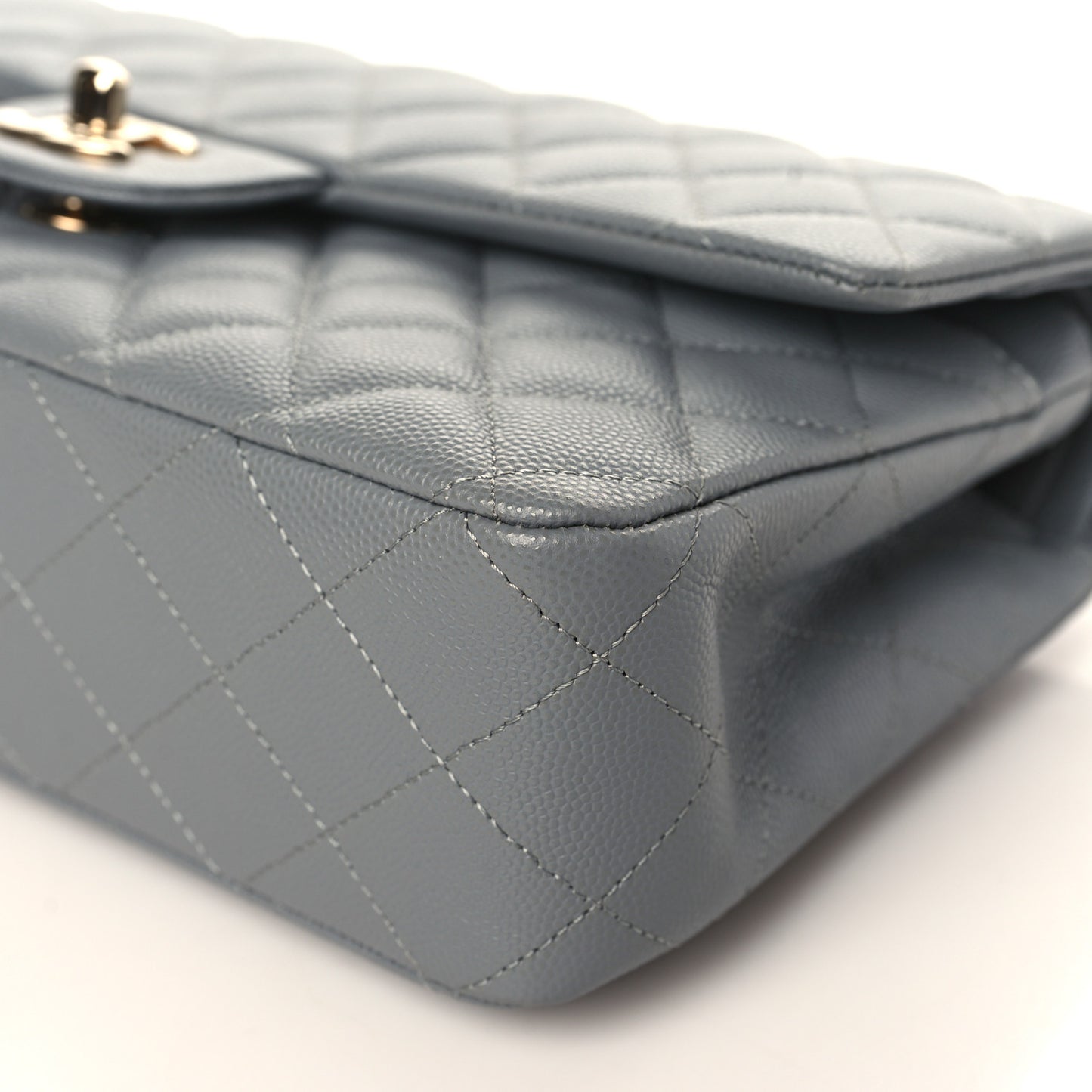 Caviar Quilted Medium Double Flap Grey