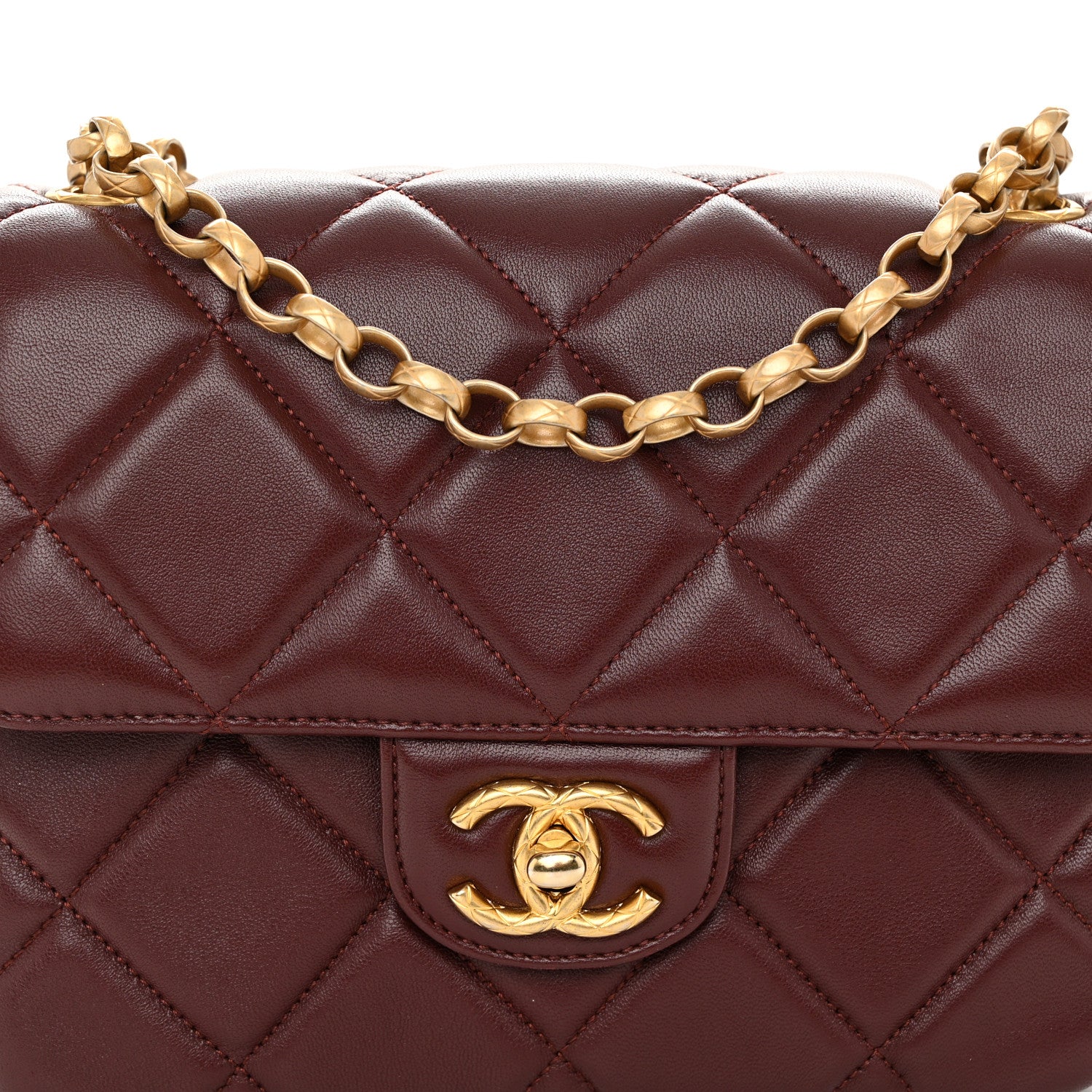 Chanel Lambskin Quilted Mini Logo Square Flap Burgundy 8 of 10