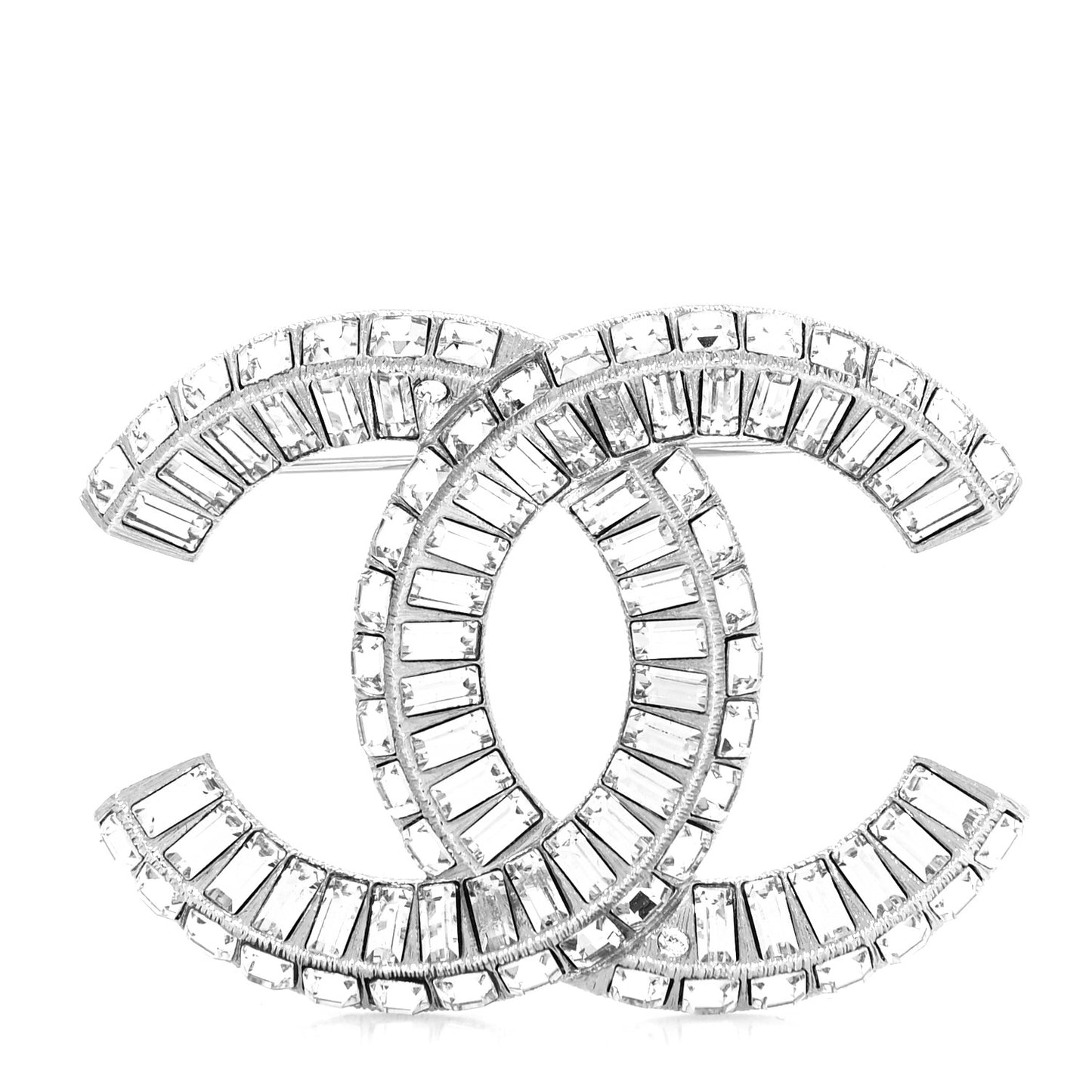 Baguette Crystal CC Brooch Silver