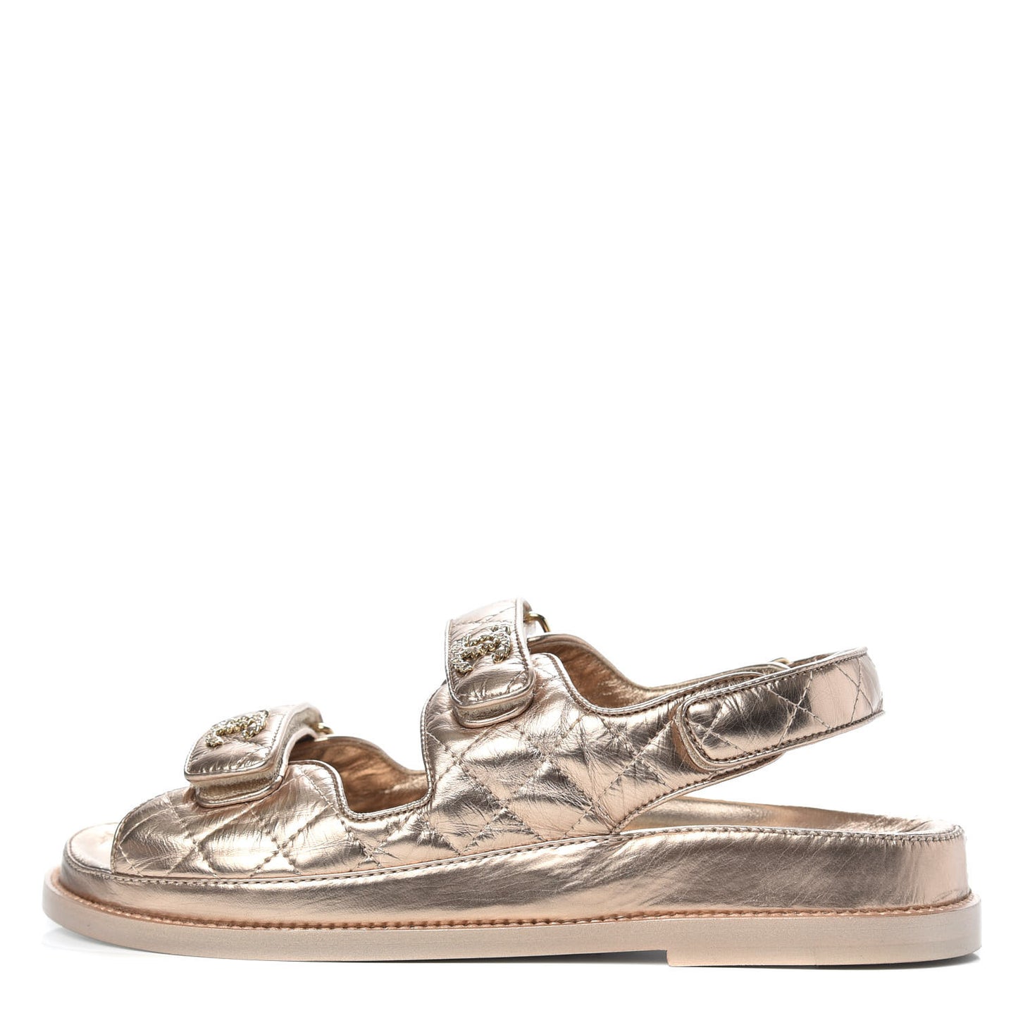 Iridescent Lambskin Velcro Dad Sandals Light Bronze