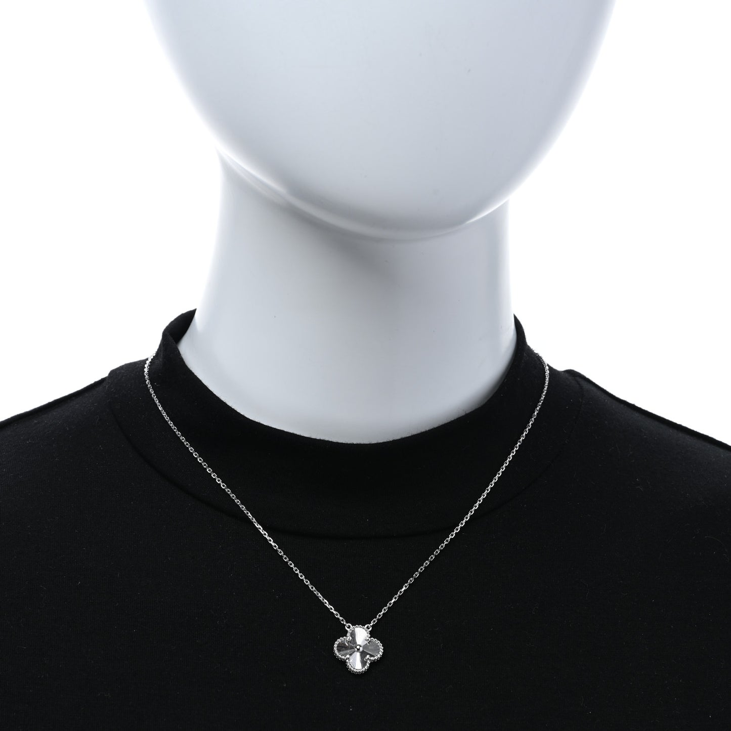 18K White Gold Guilloche Vintage Alhambra Pendant Necklace
