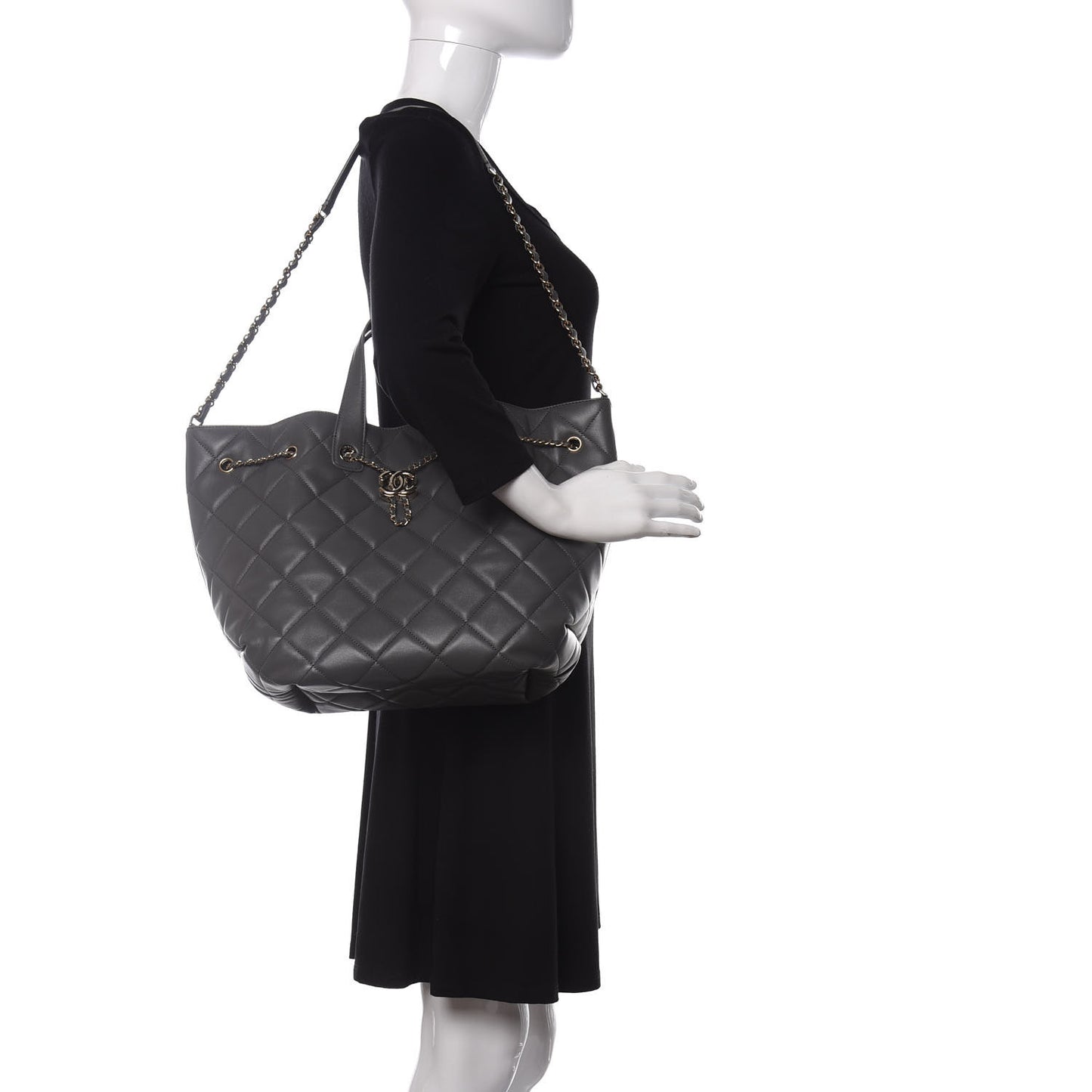 Lambskin Quilted CC Dweller Drawstring Tote Grey