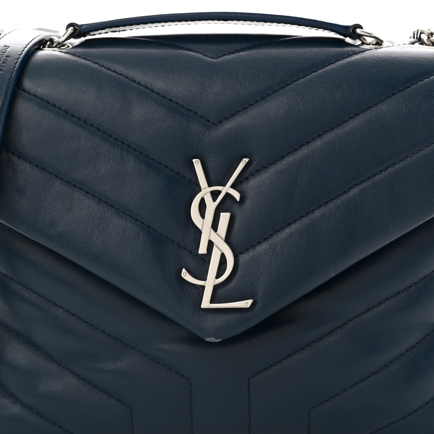 Calfskin Y Quilted Monogram Small Loulou Chain Satchel Denim Blue