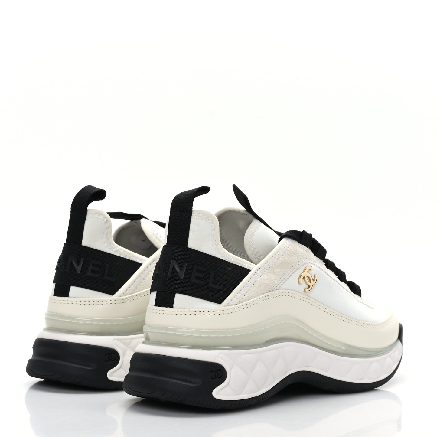 Velvet Calfskin Mixed Fibers CC Sneakers 37 Ivory Black