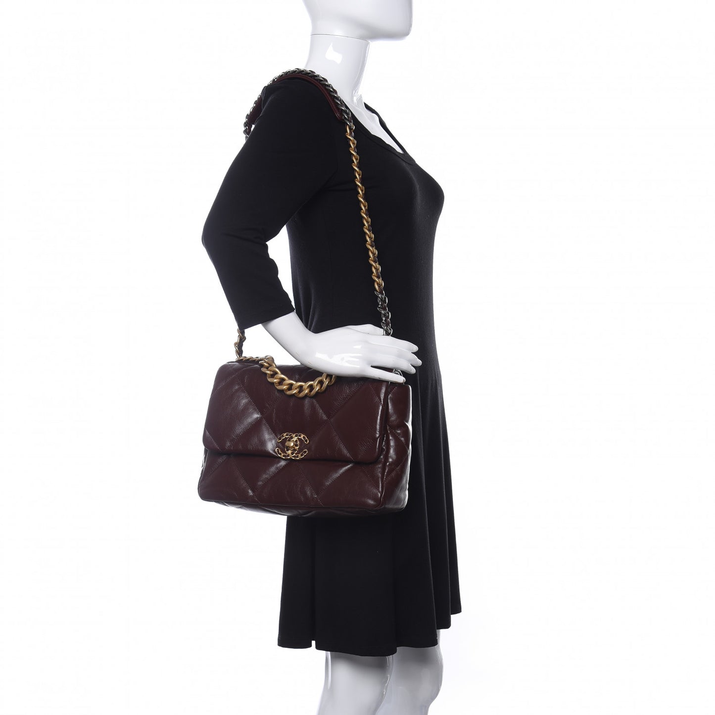 Lambskin Quilted Large Chanel 19 Flap Dark Brown