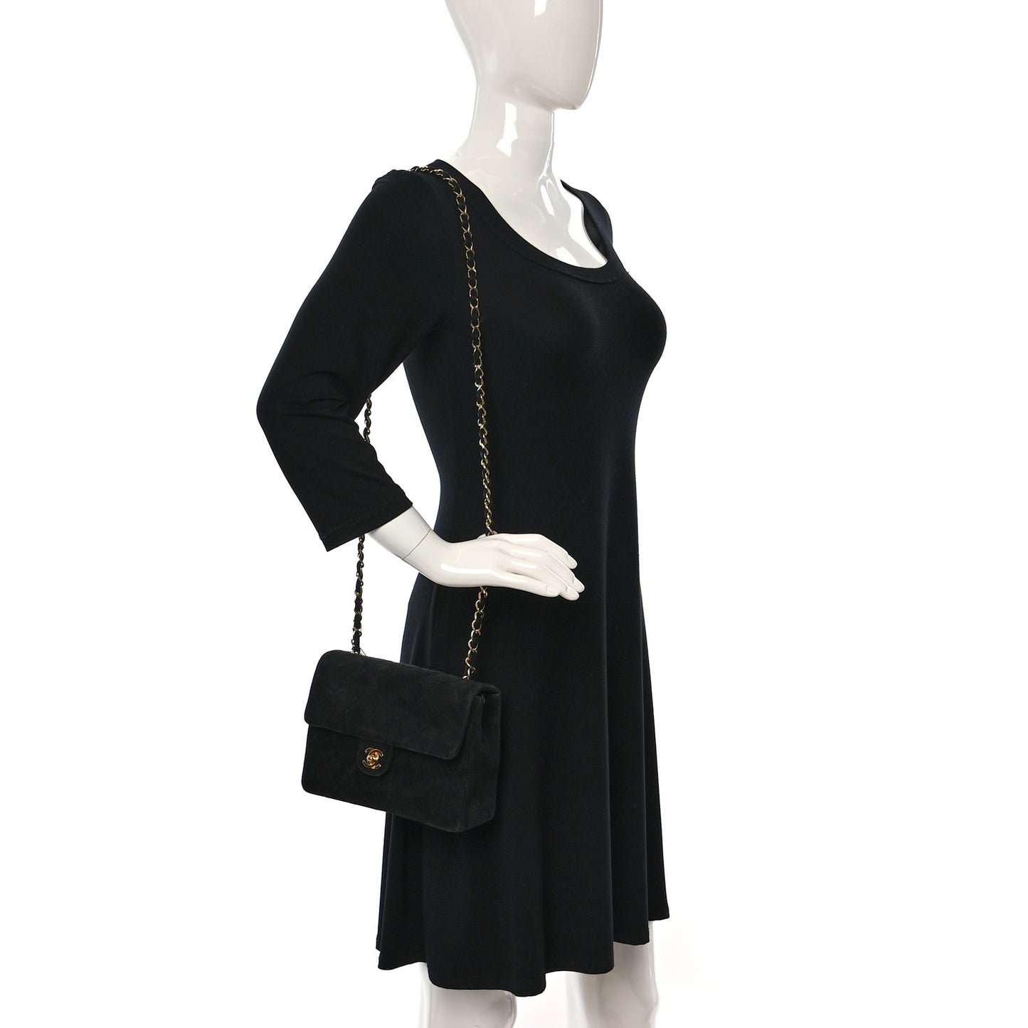 Suede Quilted Mini Square Flap Black