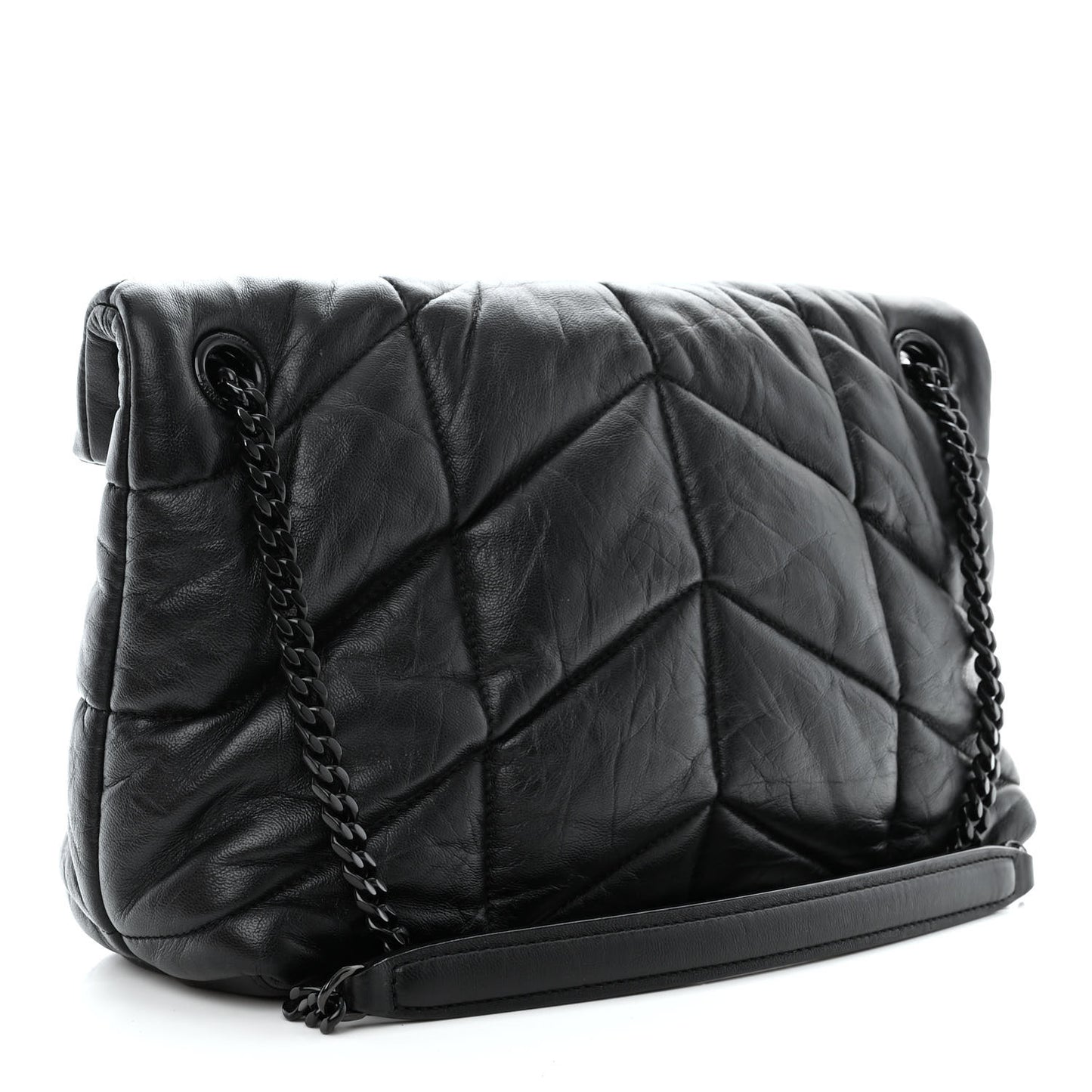 Lambskin Quilted Monogram Monochrome Small Loulou Puffer Chain Satchel Black